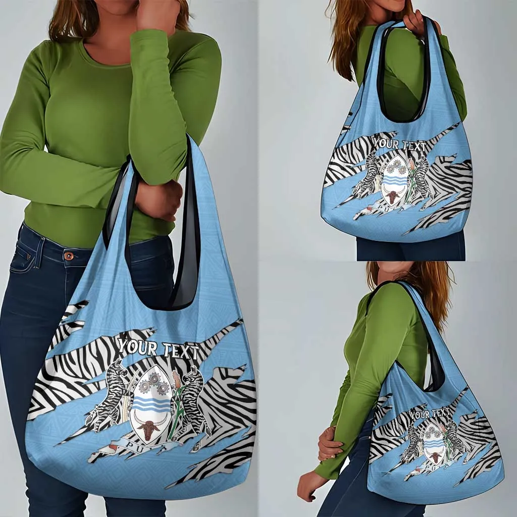Personalized Lefatshe la Botswana Grocery Bag Coat Of Arms - African and Zebra Patterns LT15