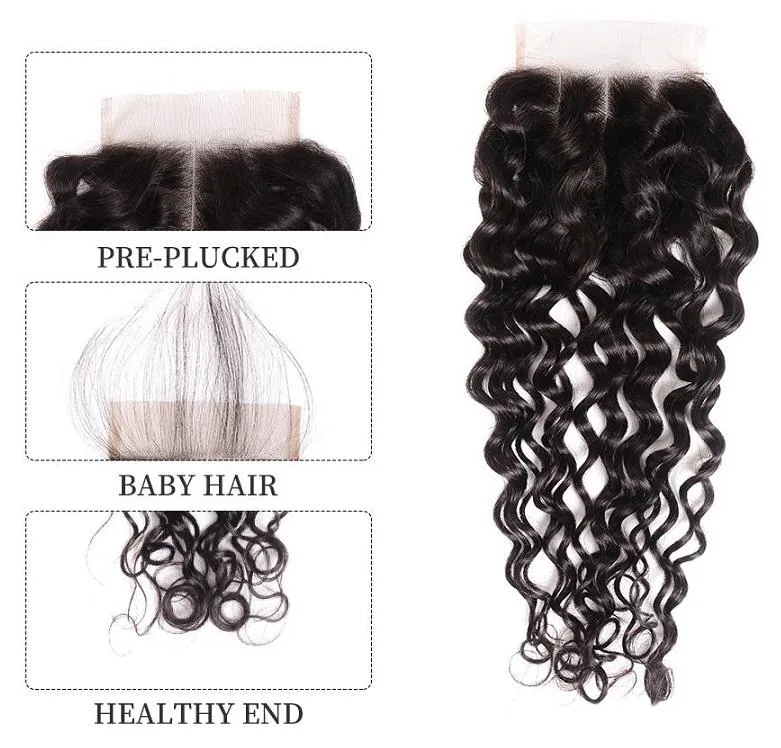 Peruvian Water Wave Bundles With 4×4 Closure 10A Grade 100% Human Remy Hair MYLOCKME