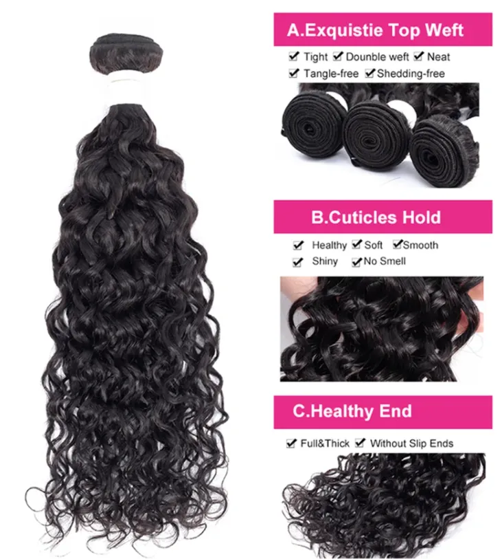 Peruvian Water Wave Bundles With 4×4 Closure 10A Grade 100% Human Remy Hair MYLOCKME