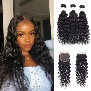 Peruvian Water Wave Bundles With 4×4 Closure 10A Grade 100% Human Remy Hair MYLOCKME