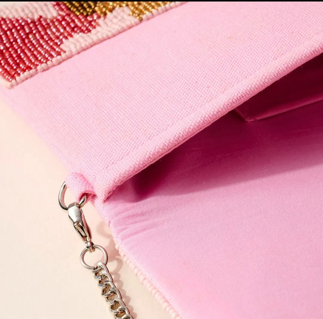 Pink Camo Bee Beaded Clutch
