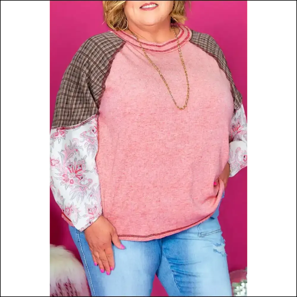 Pink Checkered Patchwork Raglan: Slay , Needful Things! 💖