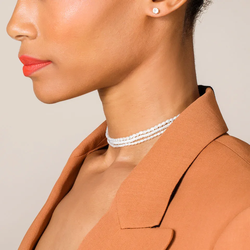 Pink Peony Oval Seed Pearl Choker Necklace