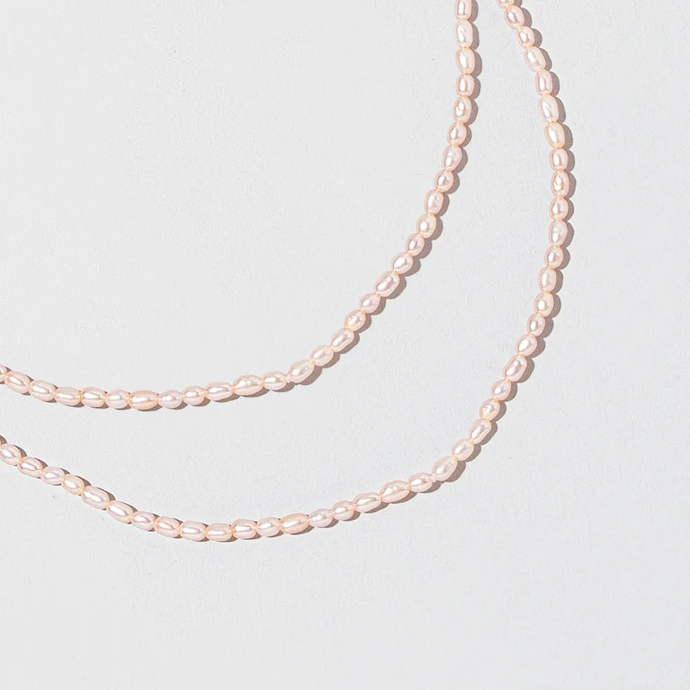 Pink Peony Oval Seed Pearl Necklace