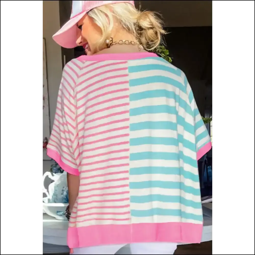 Pink Striped Colorblock Oversized Tee: Comfy , Gorgeous, and Ready to Slay! 💅 Needful Things