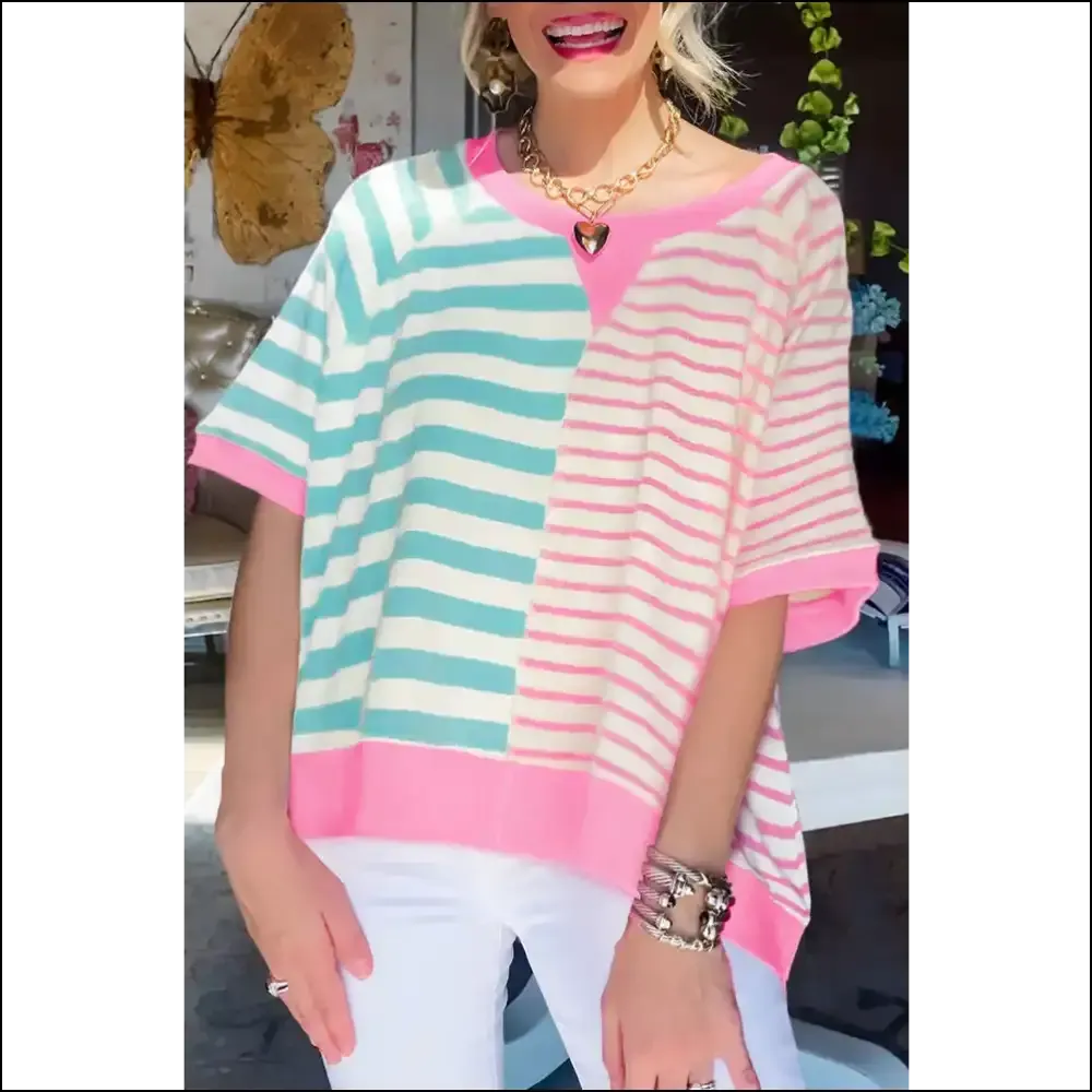 Pink Striped Colorblock Oversized Tee: Comfy , Gorgeous, and Ready to Slay! 💅 Needful Things