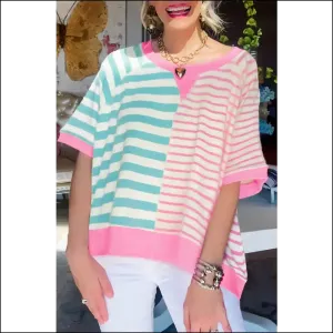 Pink Striped Colorblock Oversized Tee: Comfy , Gorgeous, and Ready to Slay! 💅 Needful Things