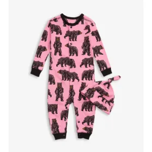 Pink Wild Bears Baby Coverall & Hat