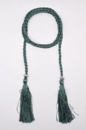 Plaited Tassel Belt - Jade Green