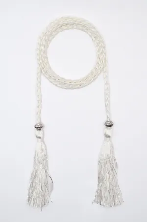 Plaited Tassel Belt - White