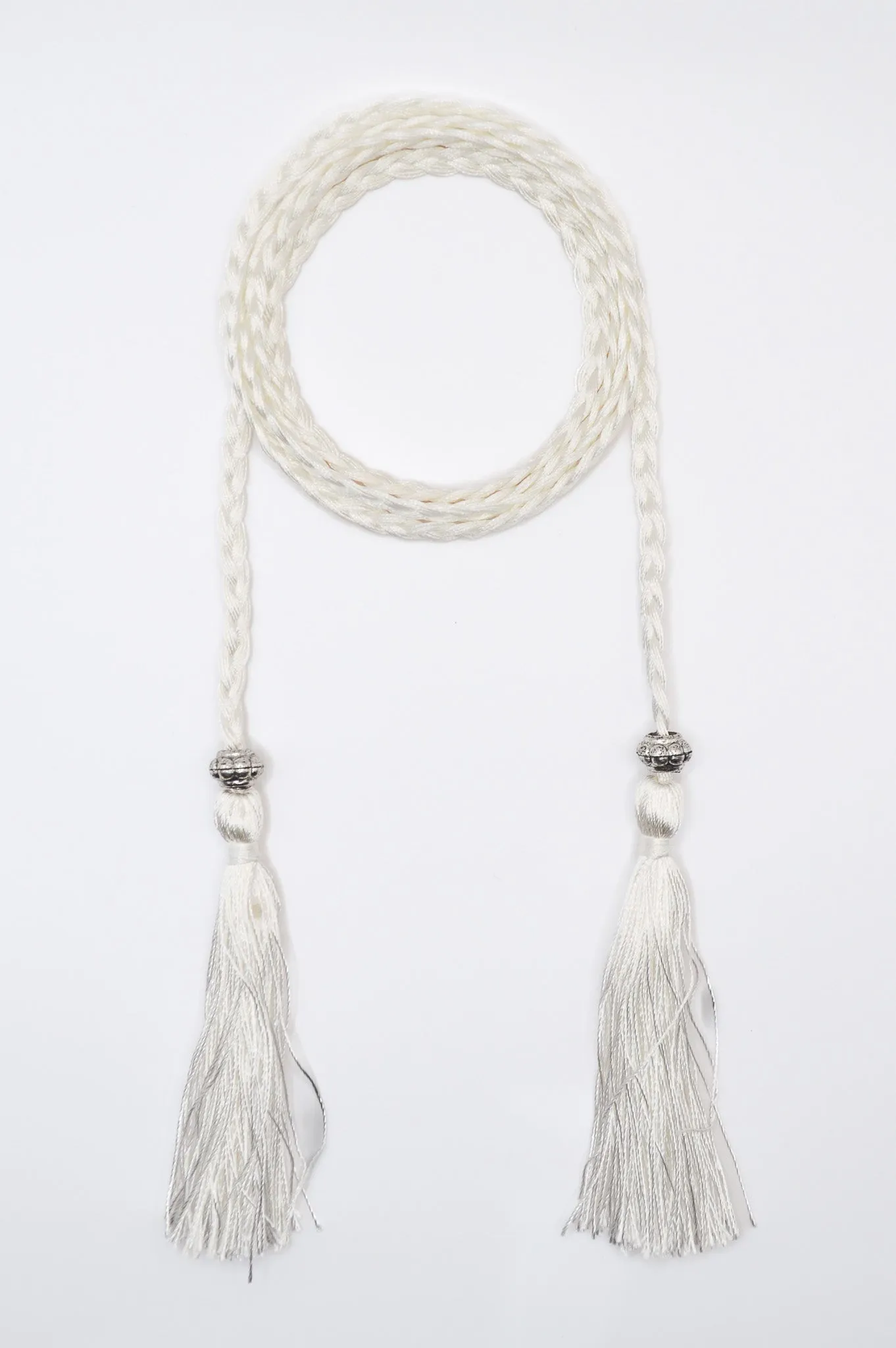 Plaited Tassel Belt - White