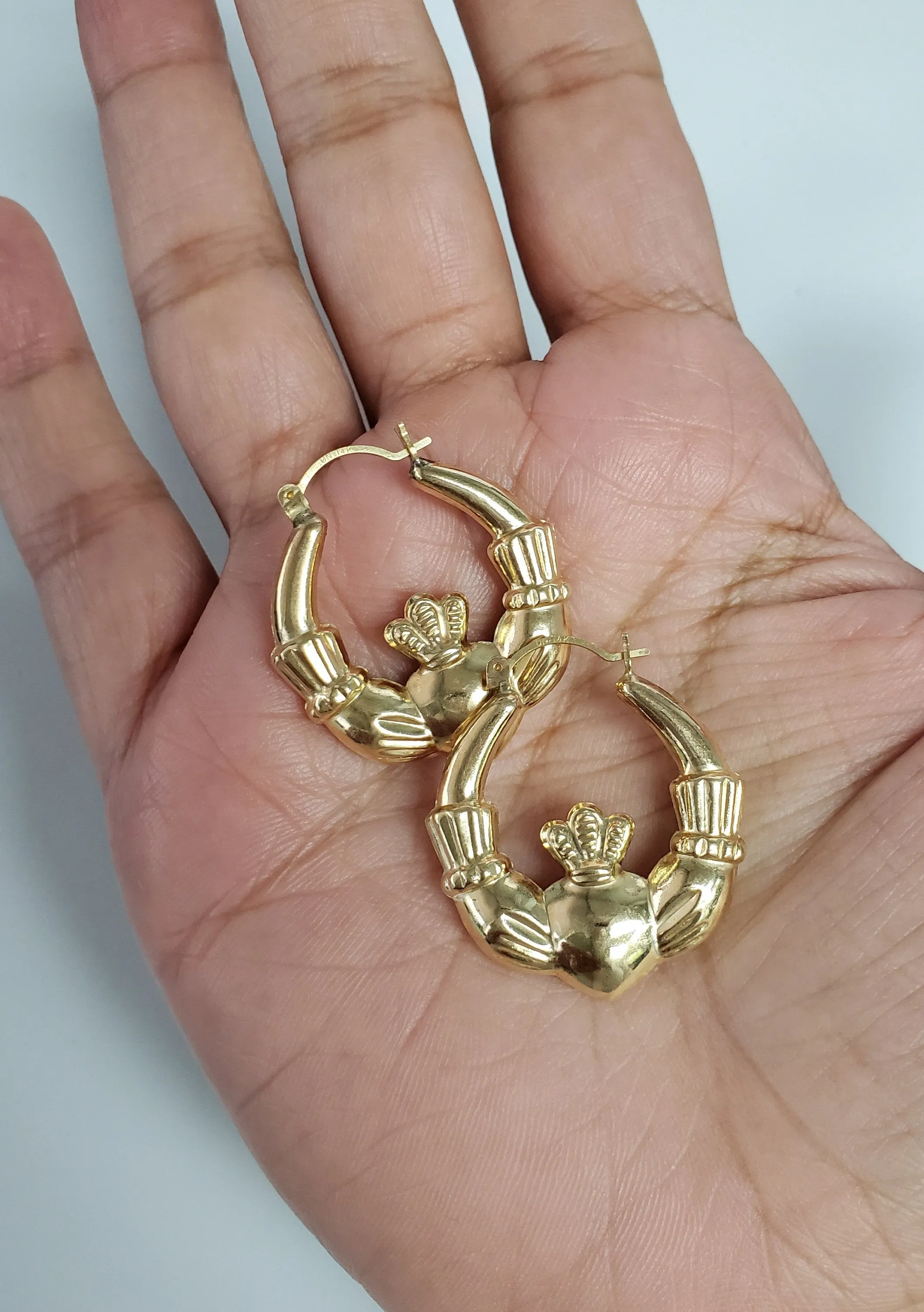 Polished Claddagh Hoops 14k Yellow Gold