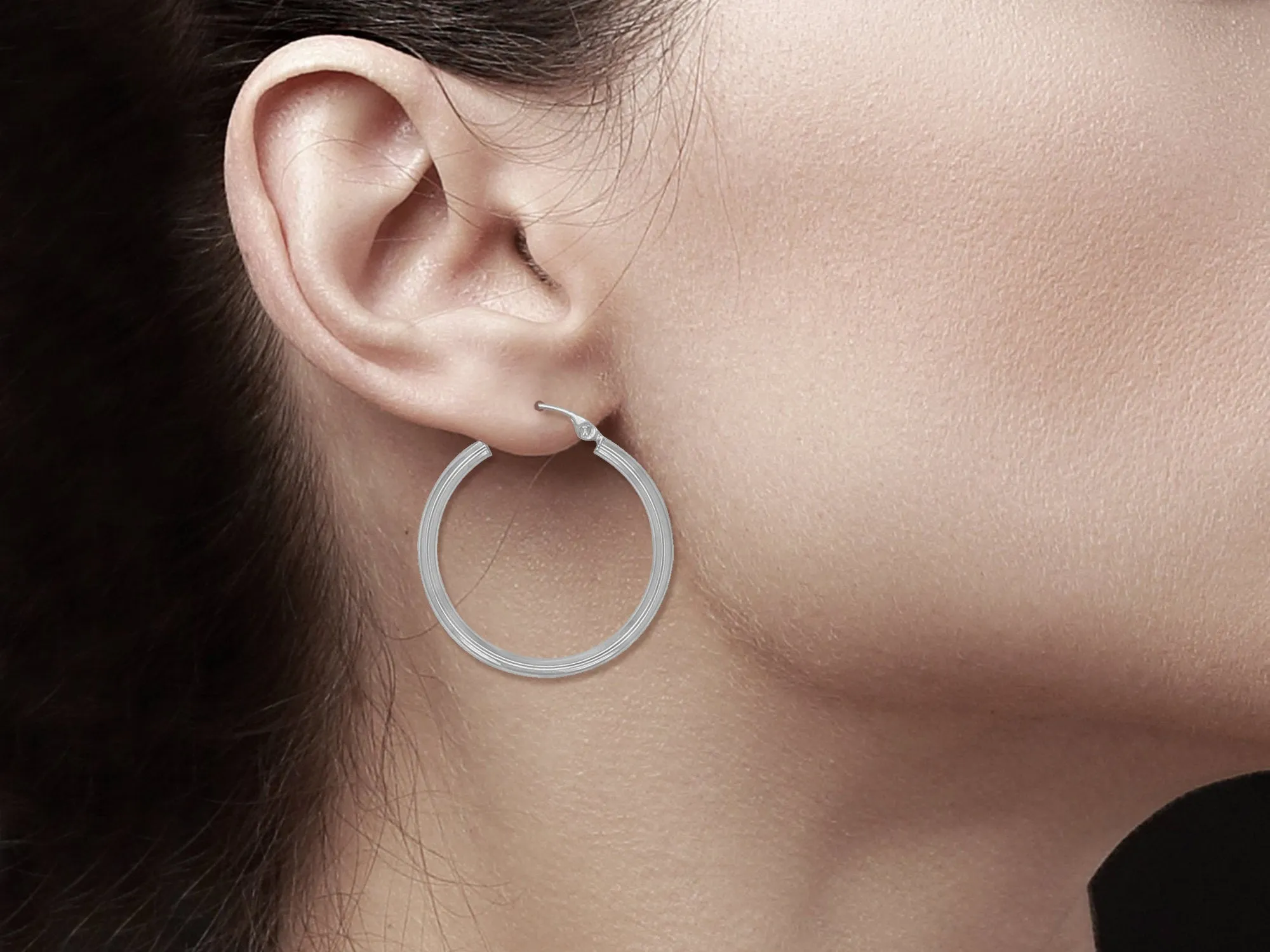 Polished One Inch 14K White Gold Hoops