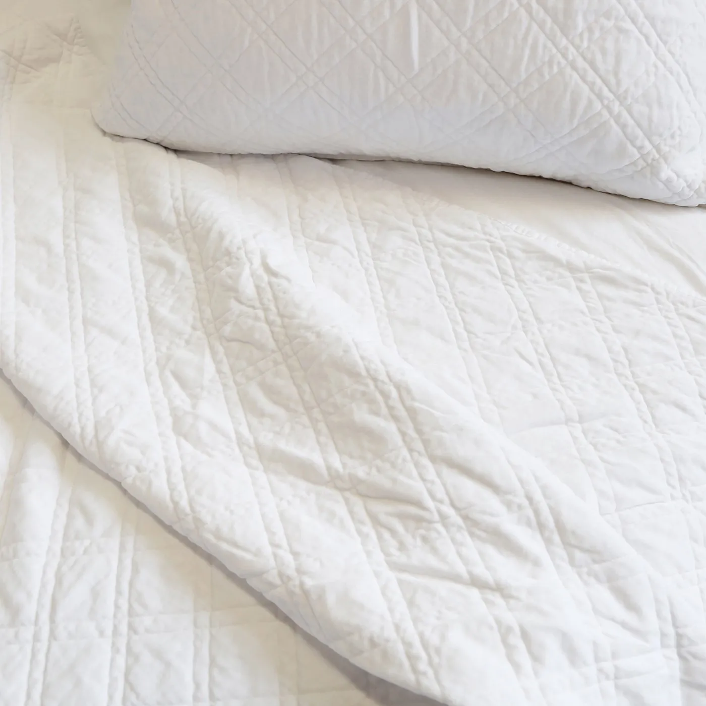 Pom Pom at Home Brussels White Cotton Velvet Diamond Quilted Coverlet & Euro Shams ~ Available in Queen and King Sizes