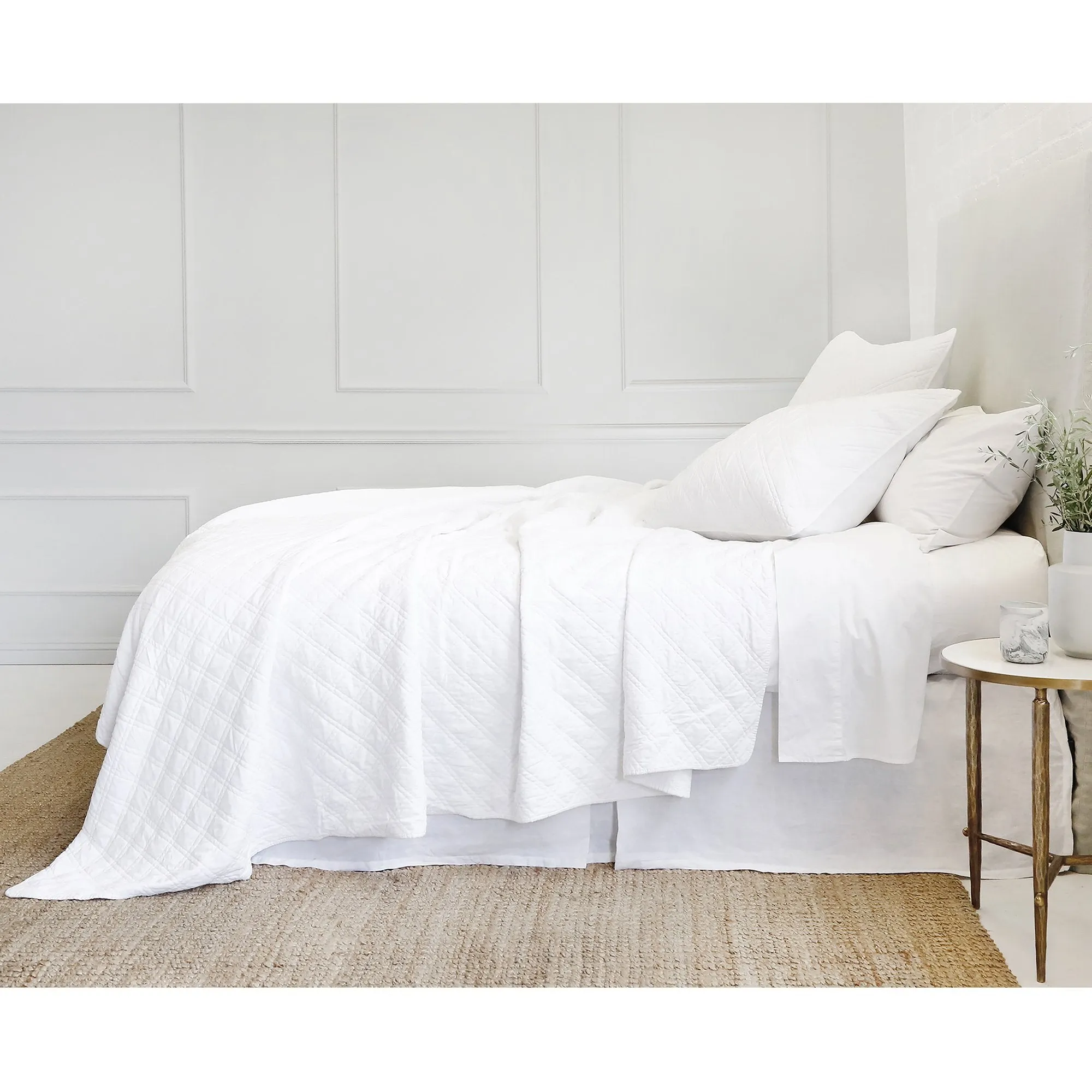 Pom Pom at Home Brussels White Cotton Velvet Diamond Quilted Coverlet & Euro Shams ~ Available in Queen and King Sizes