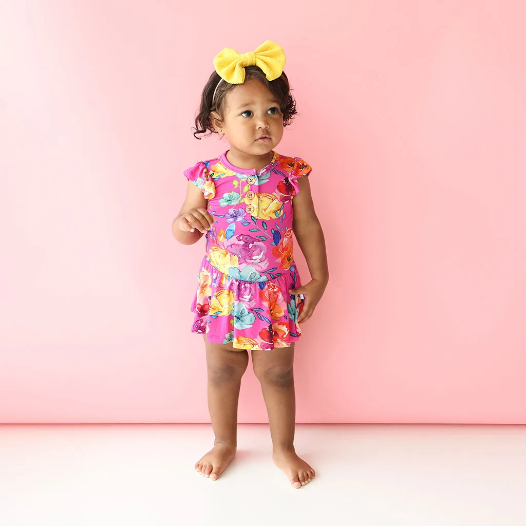 Posh Peanut Aminatu Ruffled Capsleeve Henley Twirl Skirt Bodysuit