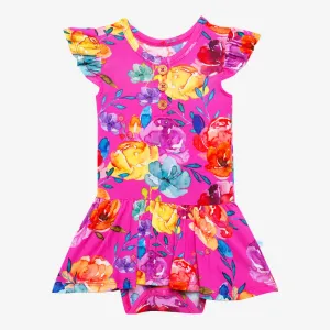 Posh Peanut Aminatu Ruffled Capsleeve Henley Twirl Skirt Bodysuit