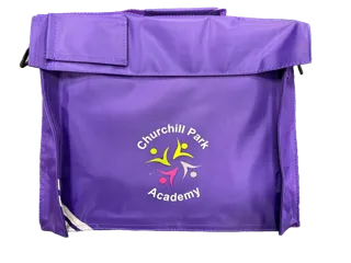Purple Book Bag with Churchill Park Printed Logo