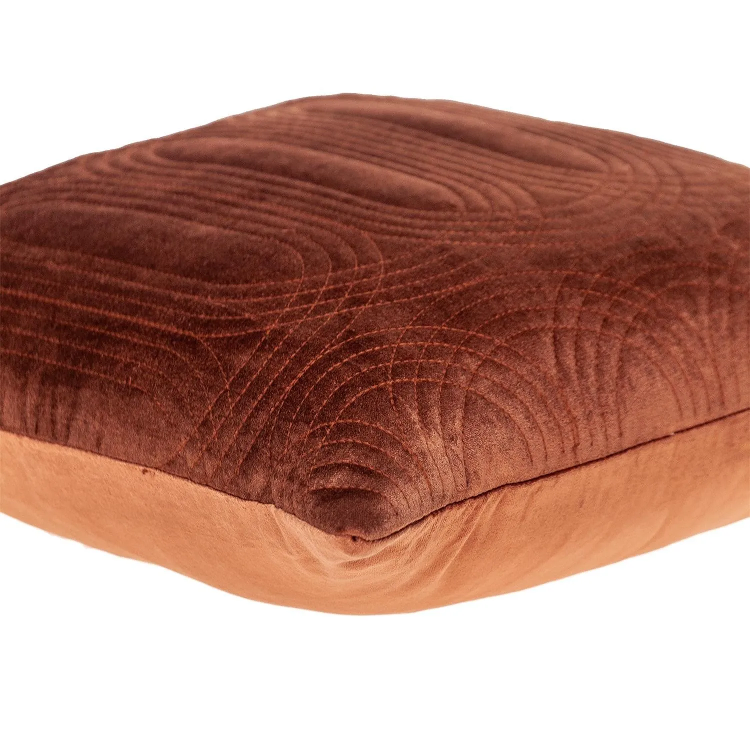 Quilted Velvet Burnt Orange Square Throw Pillow