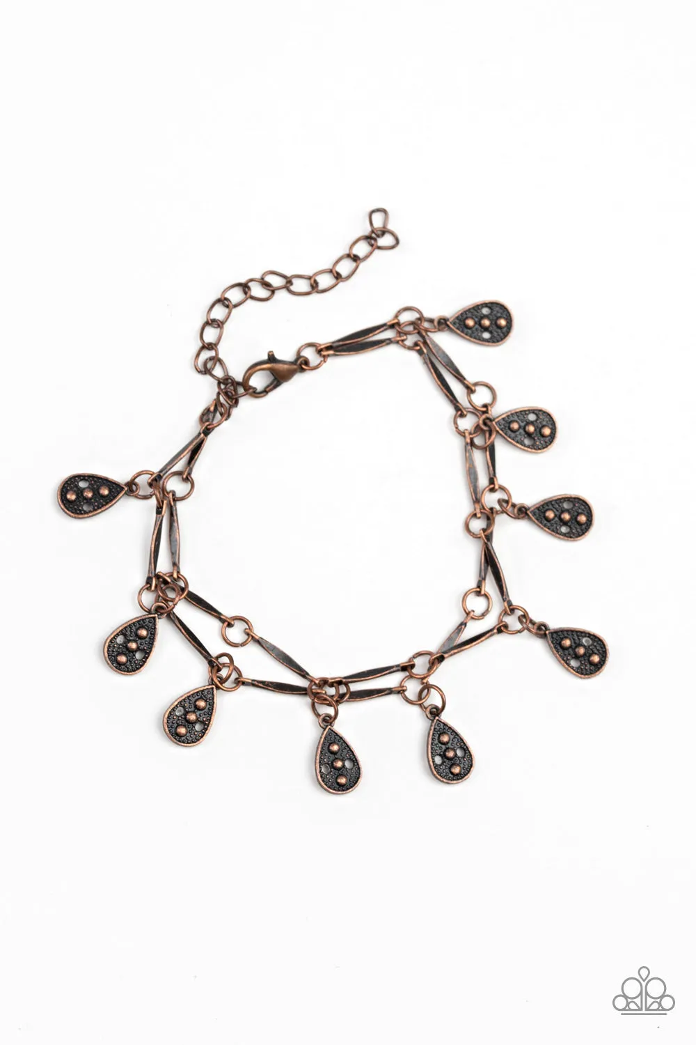 " Gypsy Glee " Copper Metal With 2 Rows Of Ornate Teardrops Clasp Bracelet