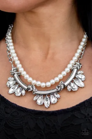 "Bow Before the Queen" White Pearls & Clear Rhinestones Necklace Set
