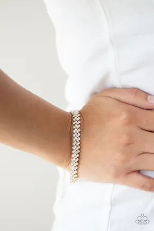 "Chicly Candescent" Gold Metal & White/Clear Rhinestone Mesh Clasp Bracelet
