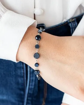 "Colorfully Cosmic" Silver Metal Blue Faceted Crystal Beads Clasp Bracelet