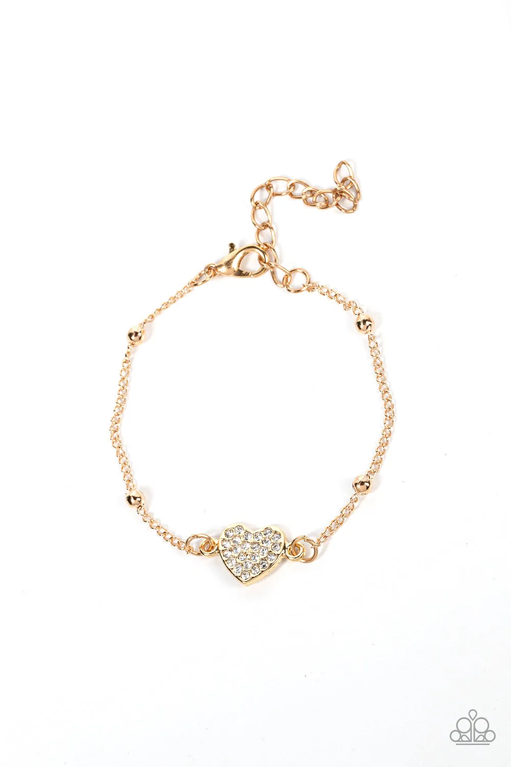 "Heartachingly Adorable" Gold Metal Clear Rhinestone Dainty Heart Bracelet
