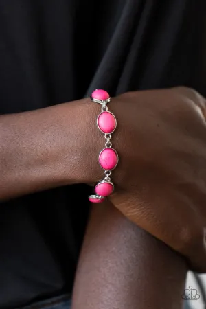 "Nice Stonework" Silver Metal Pink Crackle Stone Clasp Bracelet