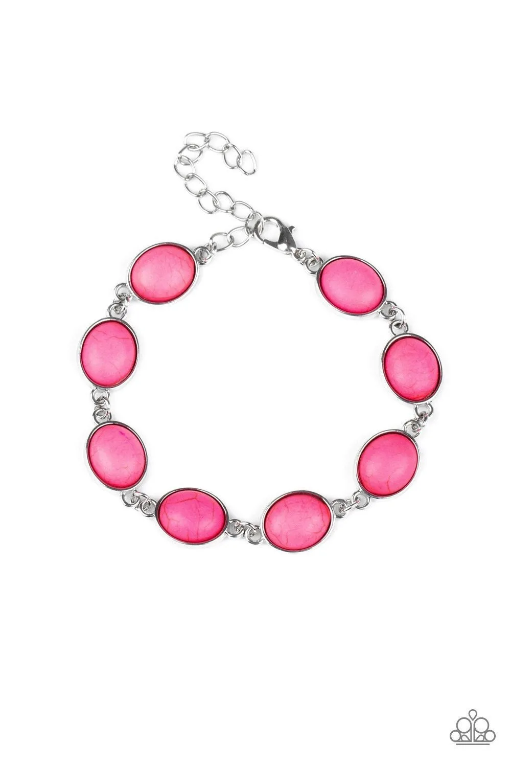 "Nice Stonework" Silver Metal Pink Crackle Stone Clasp Bracelet