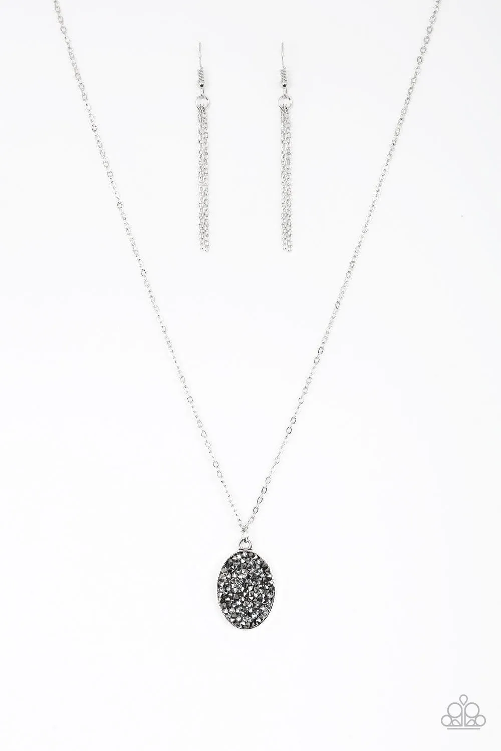 "Star-Crossed Stargazer" Silver Metal & Crushed Hematite Pendant Necklace Set