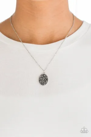 "Star-Crossed Stargazer" Silver Metal & Crushed Hematite Pendant Necklace Set