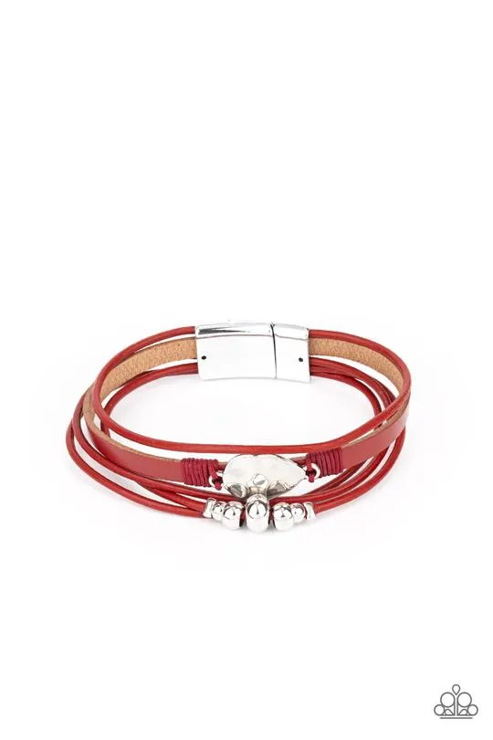 "Tahoe Tourist" Red Leather & Silver Accented Magnetic Closure Bracelet