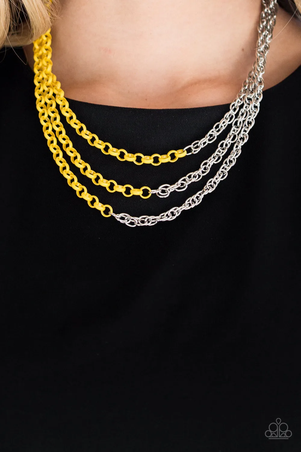 "Turn Up the Volume" Half Silver Metal & Half Yellow Metal Necklace Set