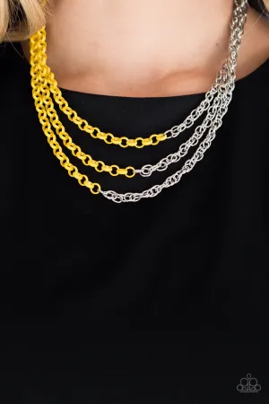 "Turn Up the Volume" Half Silver Metal & Half Yellow Metal Necklace Set
