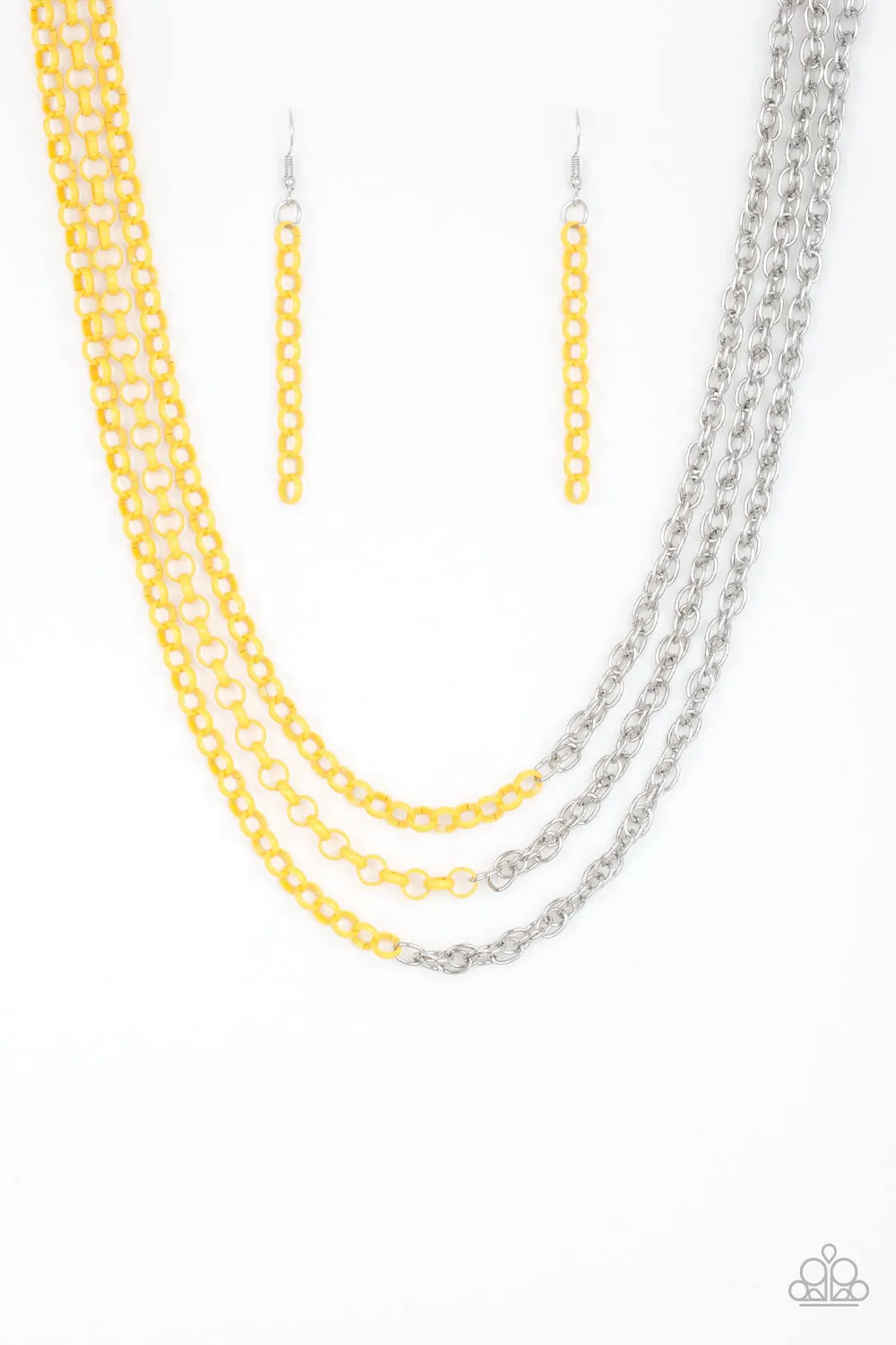 "Turn Up the Volume" Half Silver Metal & Half Yellow Metal Necklace Set