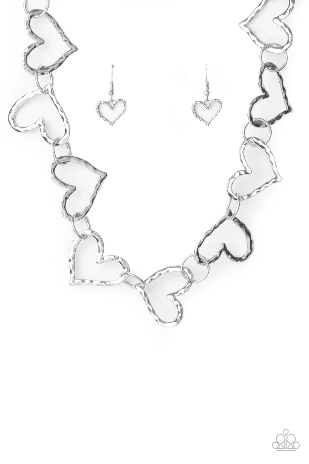 "Vintagely Valentine" Silver Textured Heart Choker Necklace Set
