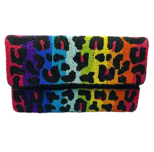 Rainbow Leopard Beaded Clutch
