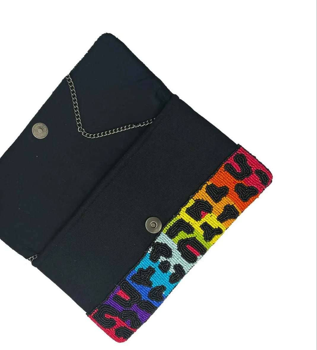 Rainbow Leopard Beaded Clutch