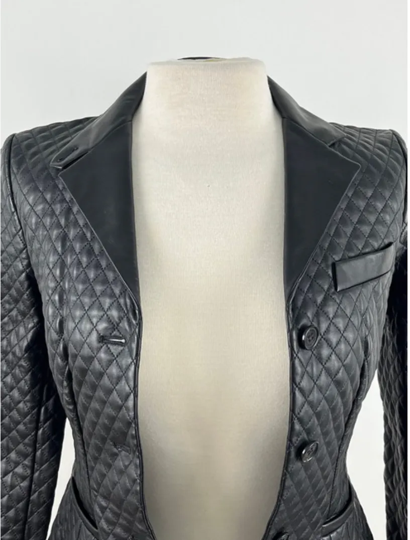Ralph Lauren Purple Label Leather Quilted Blazer or Jacket in Black