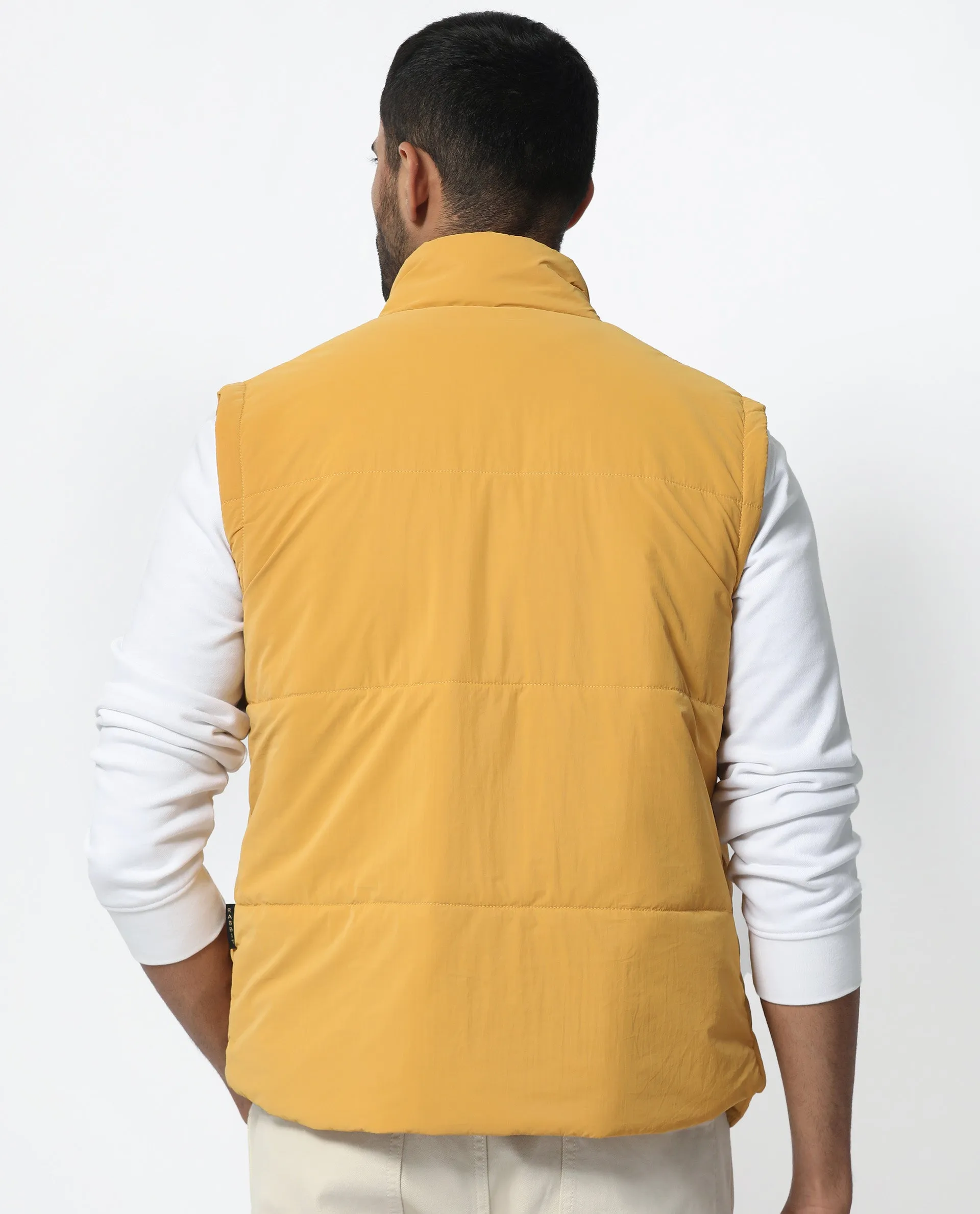 Rare Rabbit Men's Colson Yellow Jacket Quilted High Neck Sleeveless Puffer Jacket