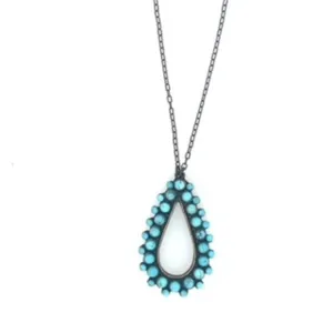 Rebel Antique Brass Finish and Semi Precious Turquoise Teardrop Necklace