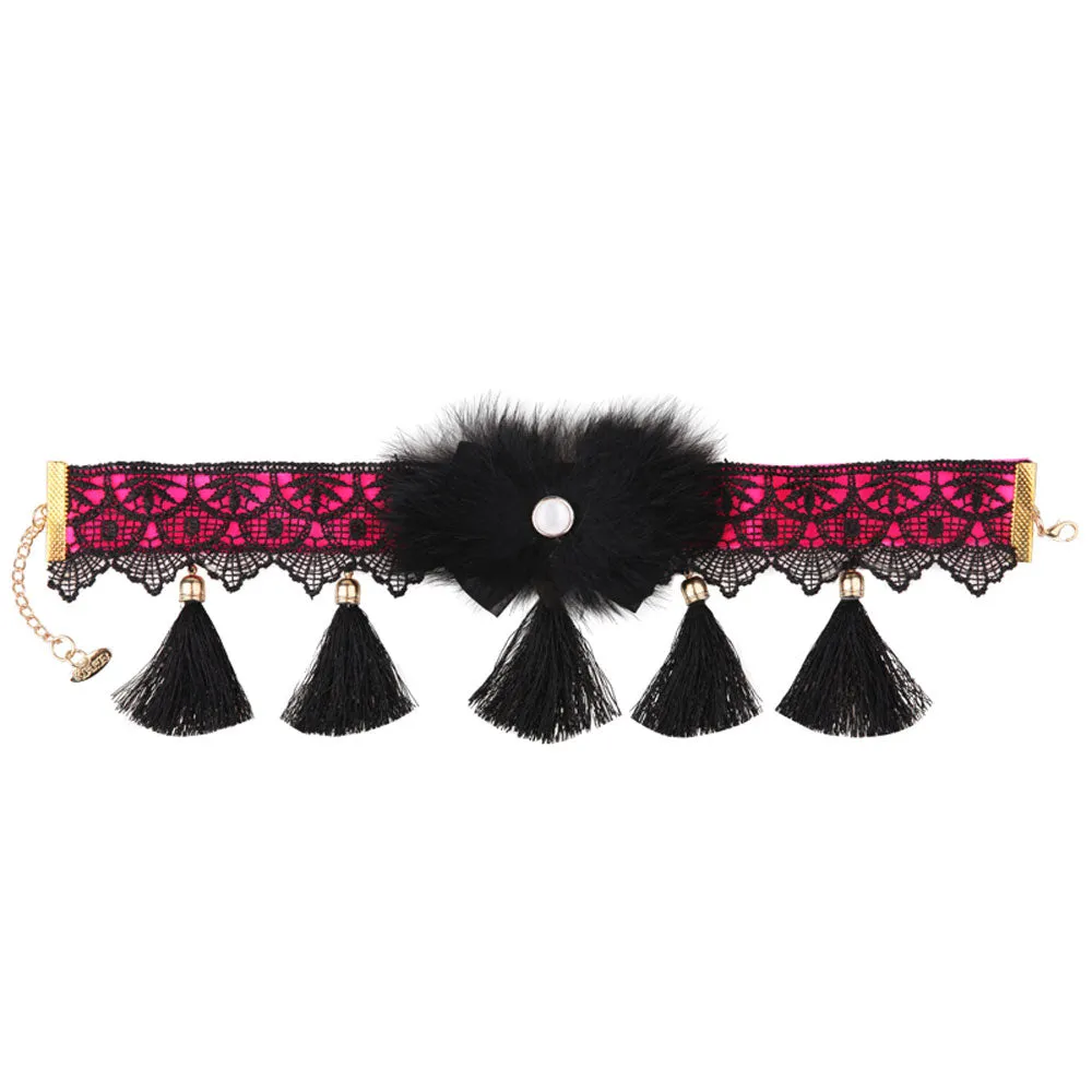Red and Black Macrame Lace Collar - A005