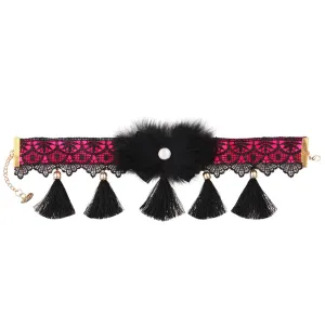 Red and Black Macrame Lace Collar - A005