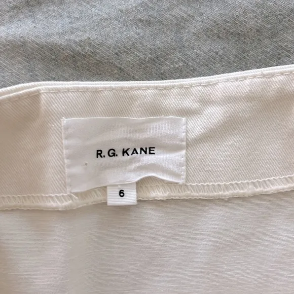 R.G. Kane White and Blue Button Pocket Patchwork Minimalist Skirt 6 28”