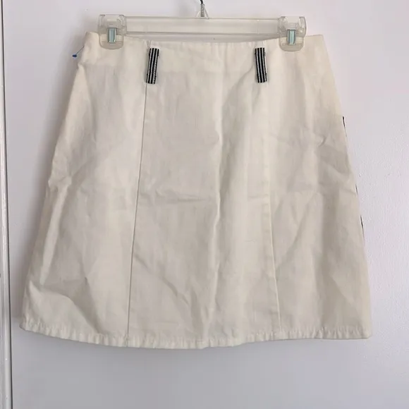 R.G. Kane White and Blue Button Pocket Patchwork Minimalist Skirt 6 28”