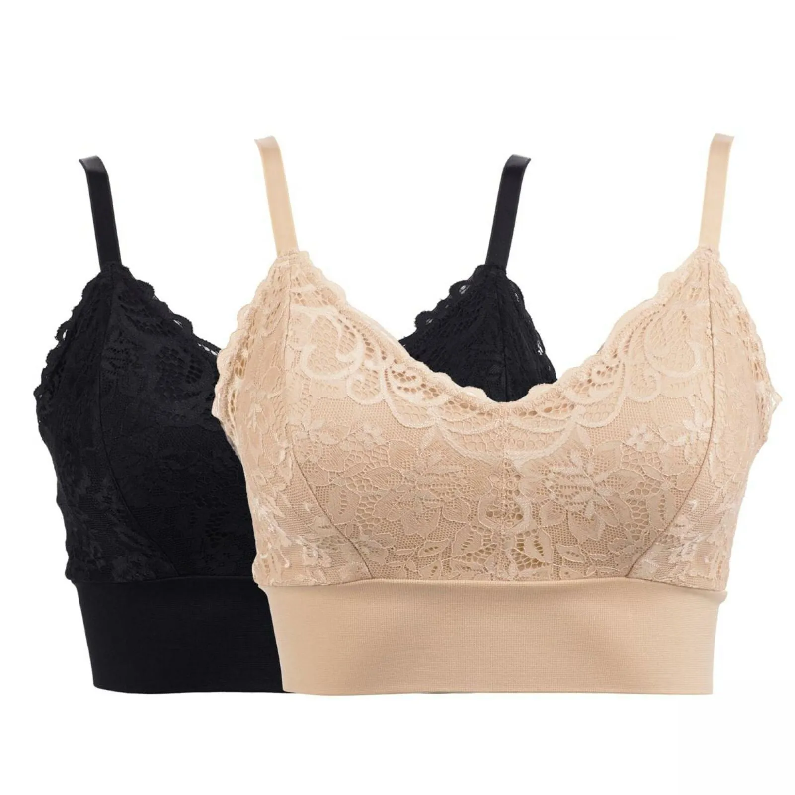 Rhonda Shear 2 Pack Lace Leisure Bras With Removable Pads Black/ Nude 2X