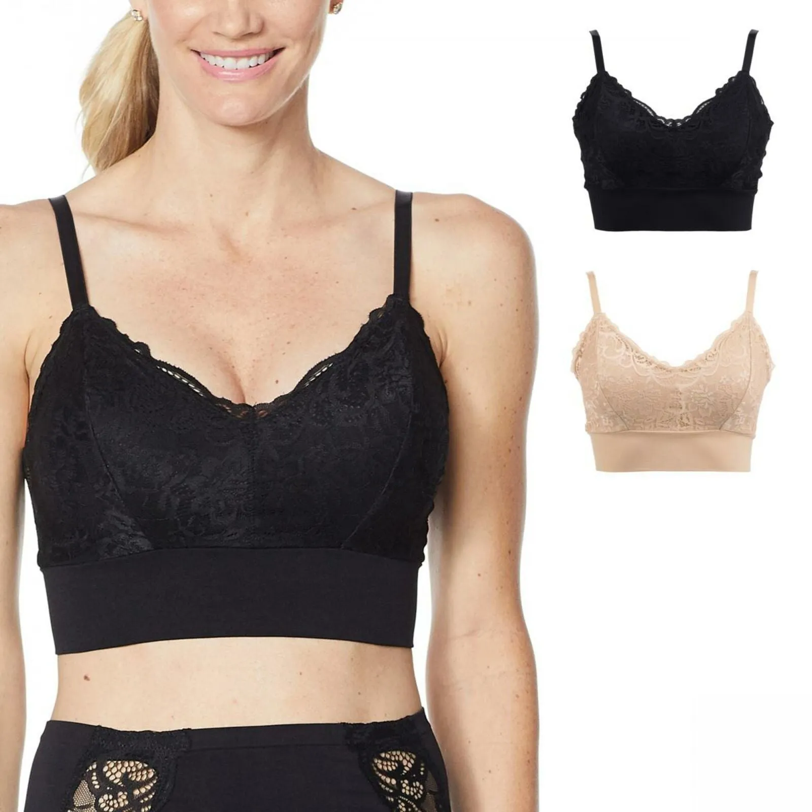 Rhonda Shear 2 Pack Lace Leisure Bras With Removable Pads Black/ Nude 2X