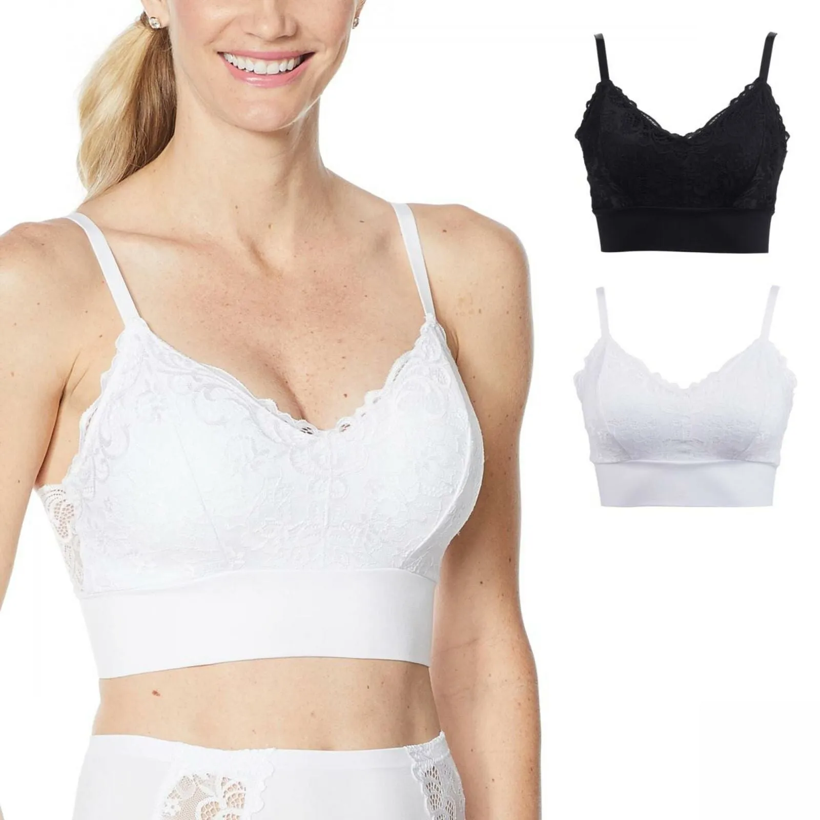 Rhonda Shear 2 Pack Lace Leisure Bras With Removable Pads Black/ White Medium