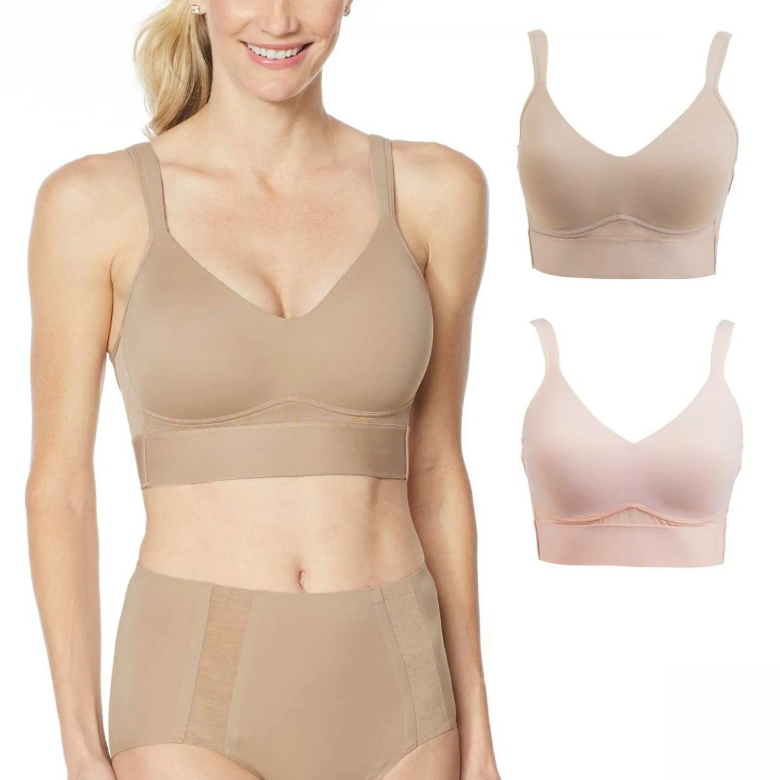 Rhonda Shear 2 Pack Molded Cup Bra With Mesh Back Detail Mocha/ Pink Small